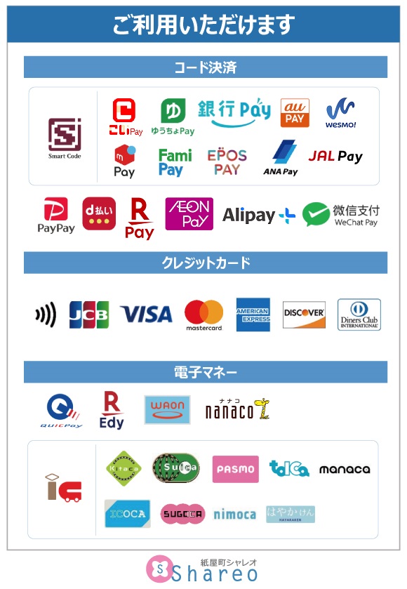 シャレオでご利用いただける支払い方法